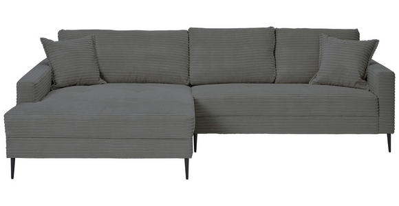ECKSOFA Grau Cord Zierkissen, Rückenkissen, Rücken echt  - Schwarz/Grau, KONVENTIONELL, Textil/Metall (173/276cm) - Carryhome