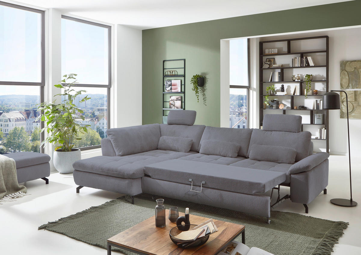 ECKSOFA in Cord, Velours Anthrazit  - Anthrazit/Schwarz, Design, Textil/Metall (197/291cm) - Beldomo Style