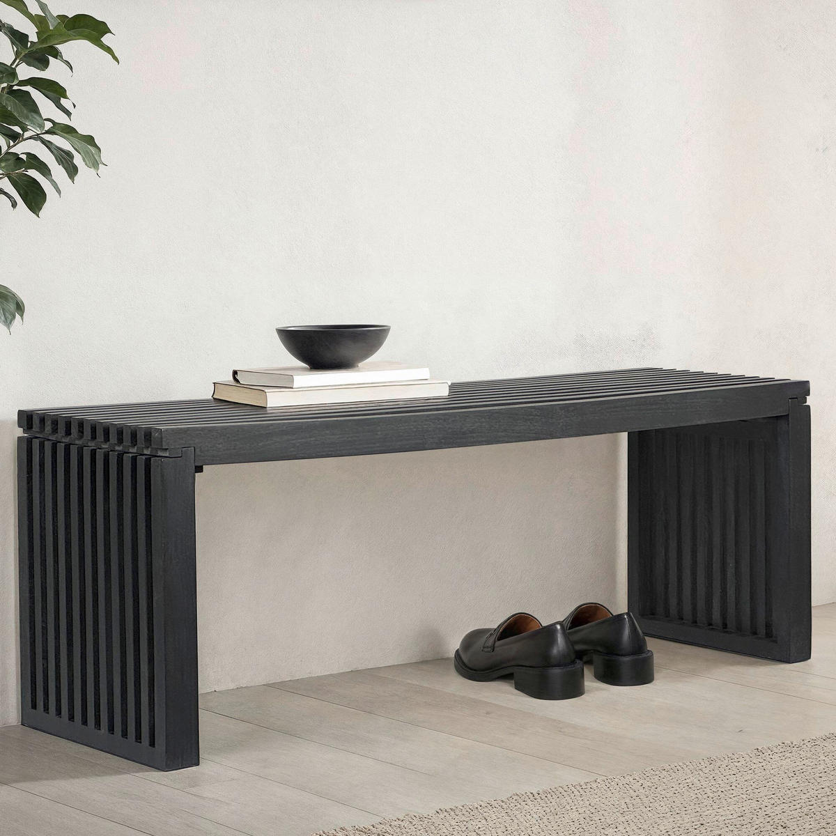 SITZBANK 120/45/35 cm Schwarz Akazie massiv  - Schwarz, Design, Holz (120/45/35cm) - MID.YOU