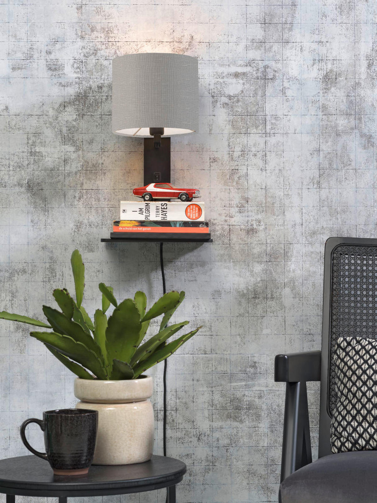 WANDLEUCHTE GOOD&MOJO  19/24/36 cm  - Hellgrau/Schwarz, Trend, Holz/Textil (19/24/36cm) - Good & Mojo