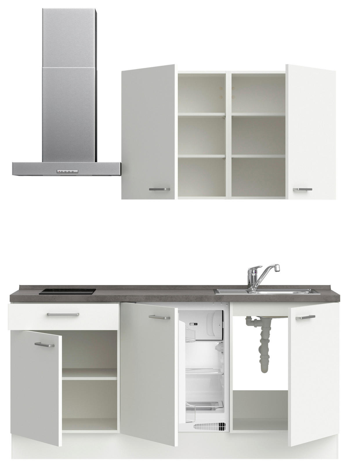 KÜCHENLEERBLOCK 180 cm   in Weiß, Schieferfarben  - Schieferfarben/Edelstahlfarben, MODERN, Holzwerkstoff/Metall (180cm) - Nobilia