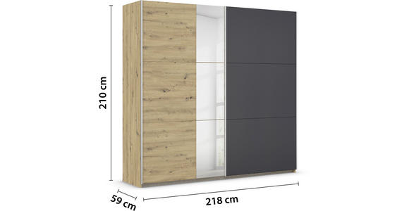 SCHWEBETÜRENSCHRANK 218/210/59 cm 2-türig Dunkelgrau, Eiche Artisan  - Dunkelgrau/Alufarben, Design, Glas/Holzwerkstoff (218/210/59cm) - Xora