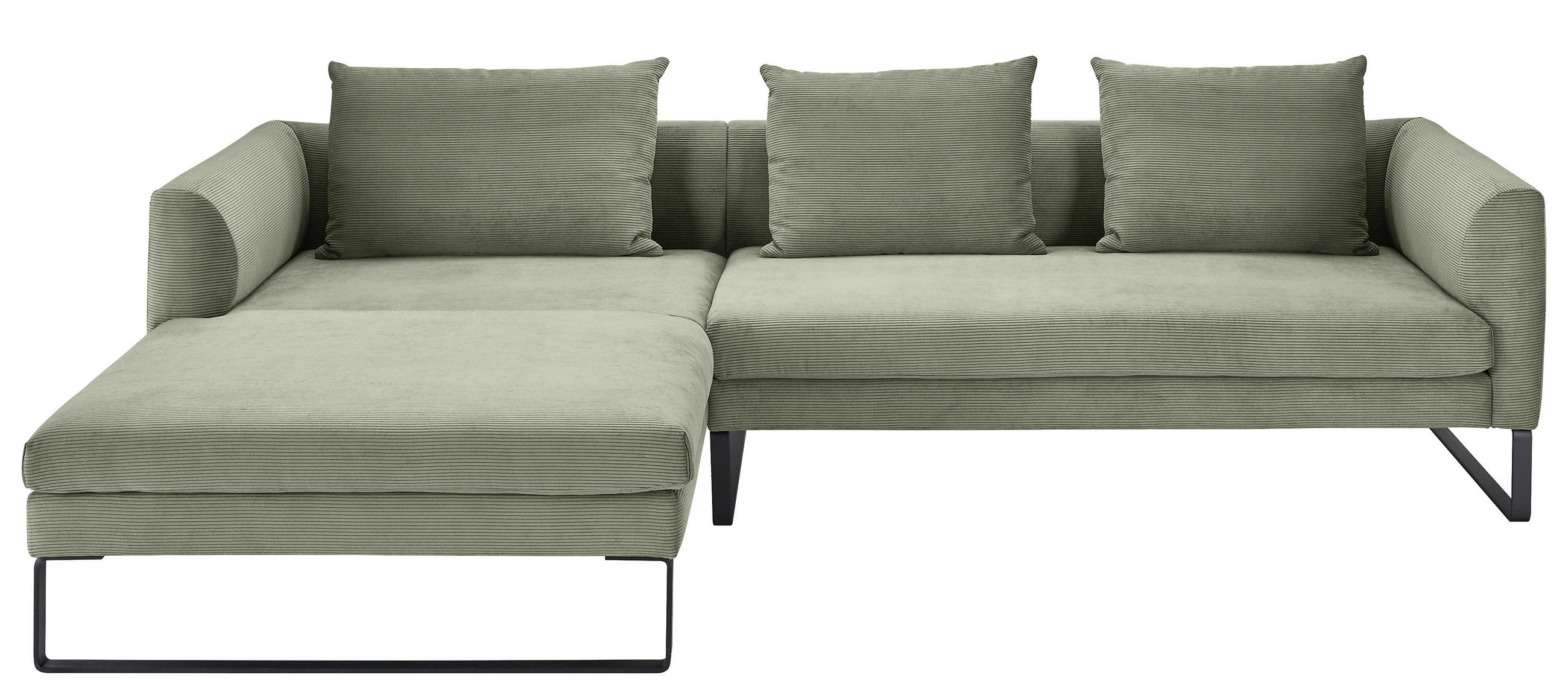 ECKSOFA in Feincord Olivgrün  - Schwarz/Olivgrün, Konventionell, Textil/Metall (178/284cm) - Hom`in