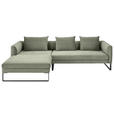 ECKSOFA Olivgrün Feincord  - Schwarz/Olivgrün, KONVENTIONELL, Textil/Metall (178/284cm) - Hom`in