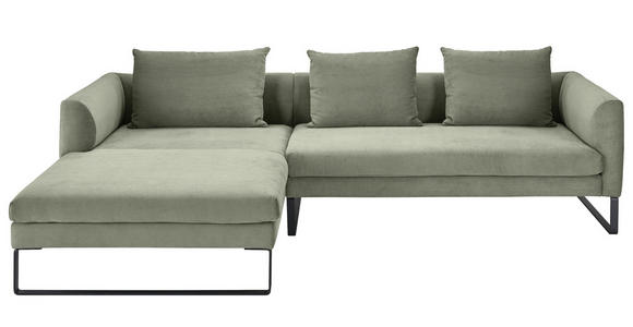 ECKSOFA Olivgrün Feincord  - Schwarz/Olivgrün, KONVENTIONELL, Textil/Metall (178/284cm) - Hom`in