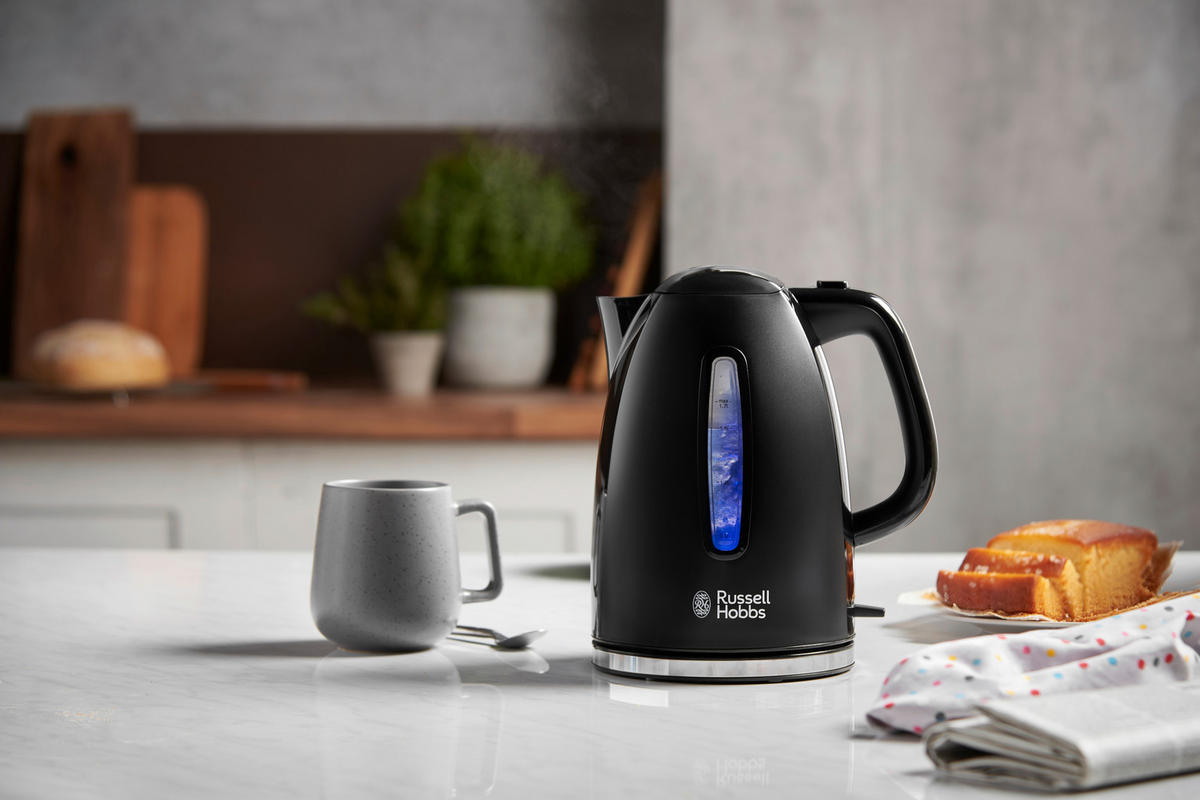WASSERKOCHER Textures Plus 22591-70 1.7 l  - Schwarz, Basics, Kunststoff (16,0/23,8/20,8cm) - Russel Hobbs