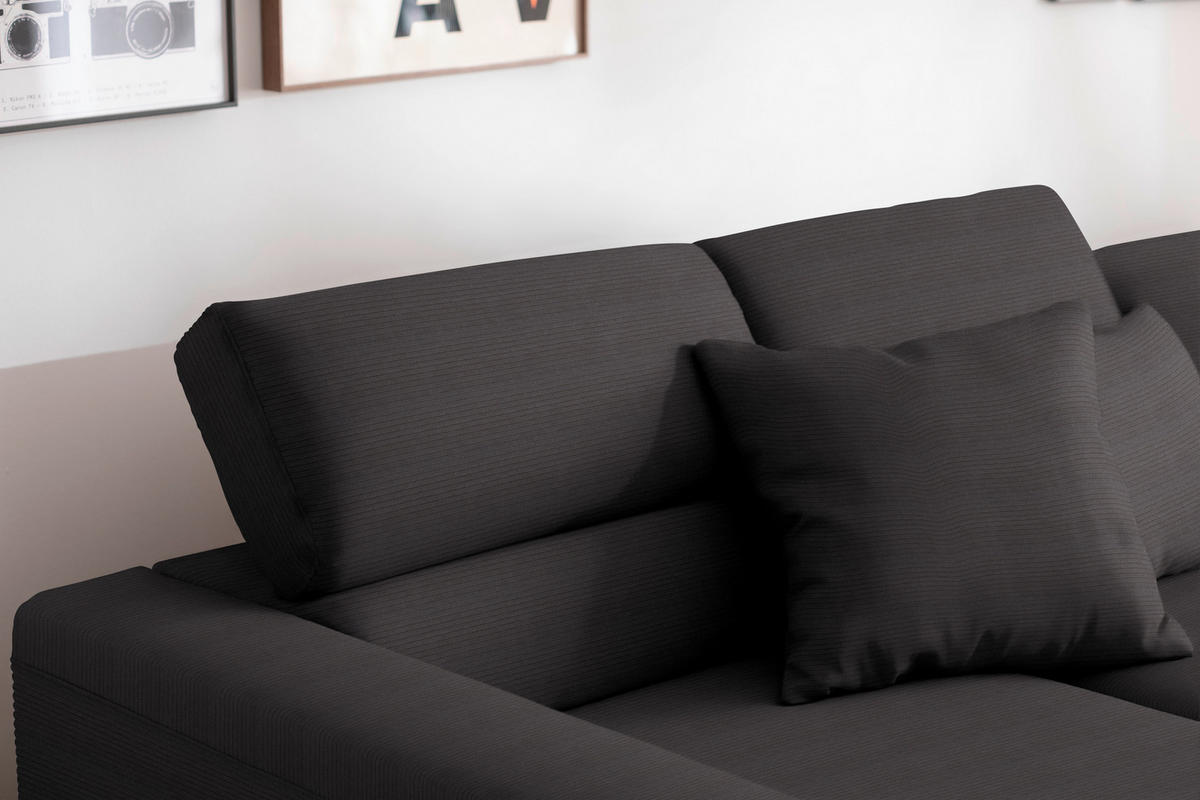 ECKSOFA Cord Dunkelbraun  - Dunkelbraun/Schwarz, Design, Textil/Metall (215-217/293cm) - Schöner Wohnen