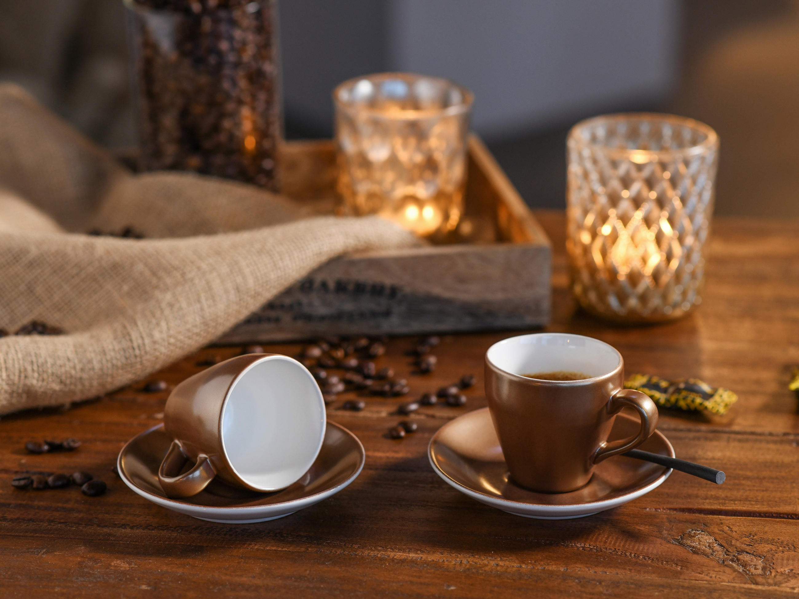 SET MED KOPPAR Golden Day white 4 delar  - vit/guldfärgad, Basics, keramik - Creatable