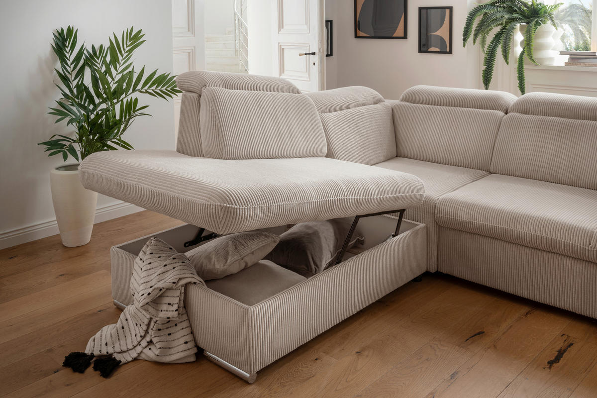 ECKSOFA in Cord Beige  - Chromfarben/Beige, Design, Textil/Metall (228/283cm) - Livetastic