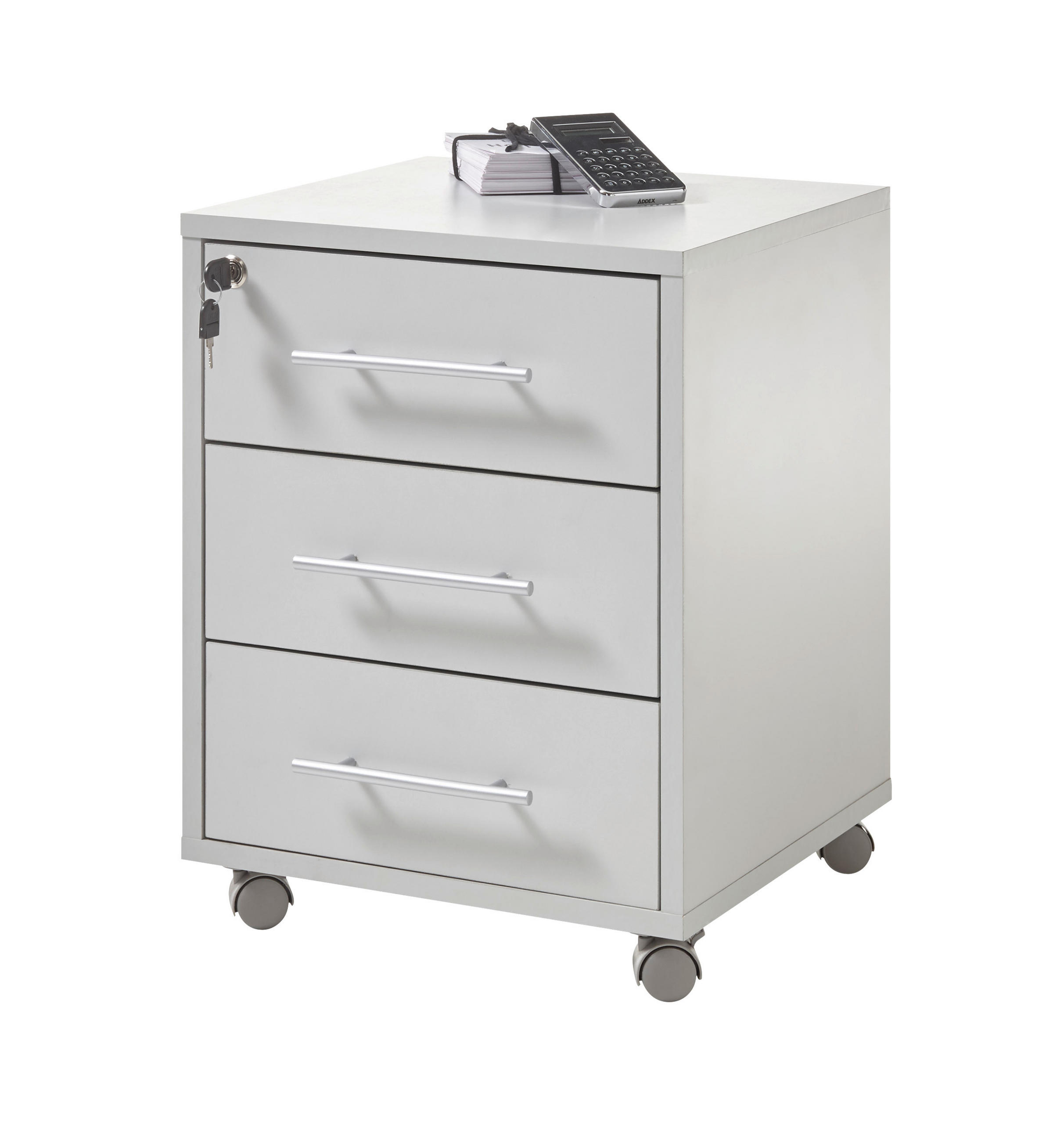 PREDALNIK NA KOLESCIH  svetlo siva  - srebrne barve/svetlo siva, Basics, umetna masa/leseni material (43/56/42cm) - Xora