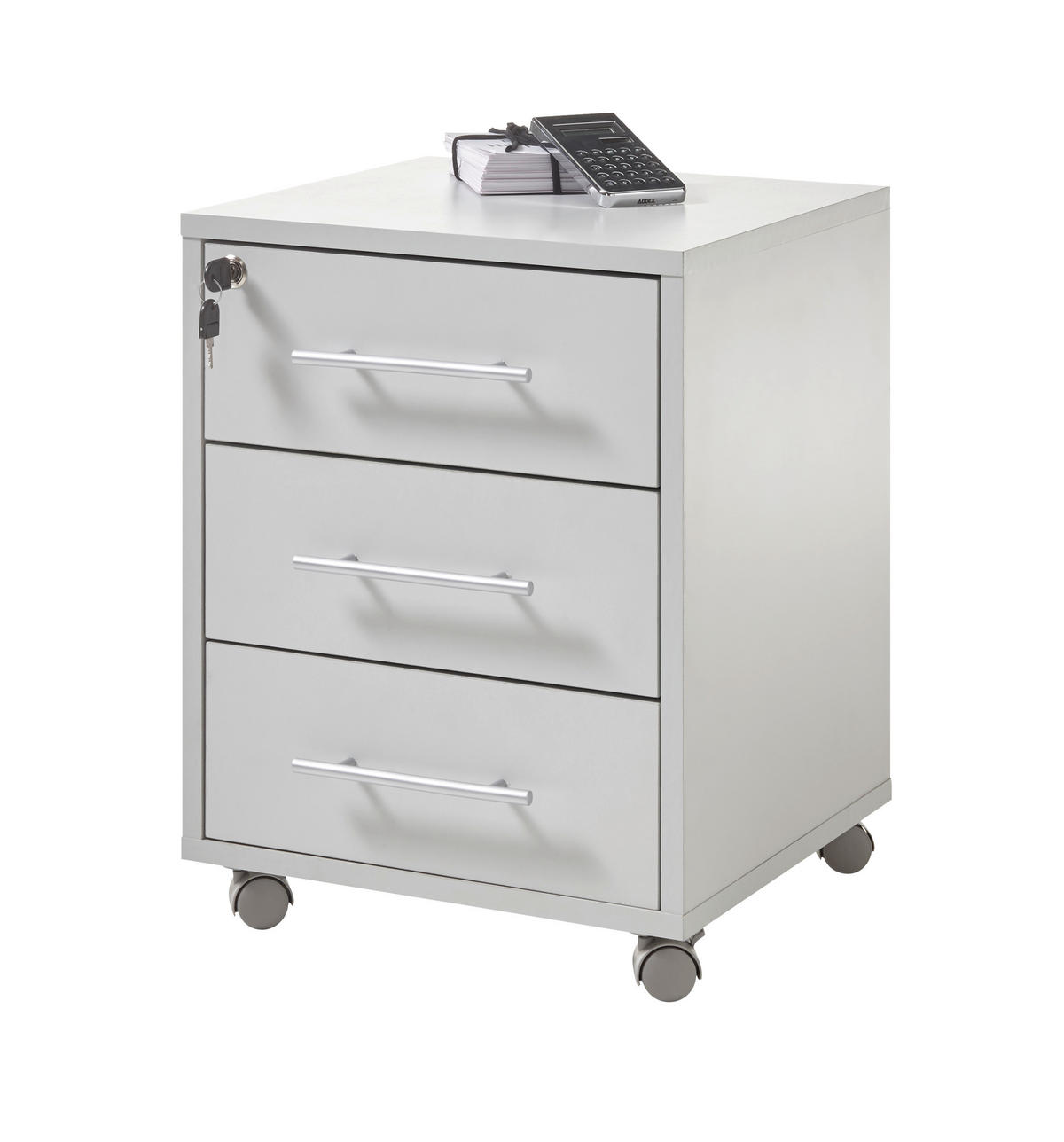 PREDALNIK NA KOLESCIH  svetlo siva  - srebrne barve/svetlo siva, Basics, umetna masa/leseni material (43/56/42cm) - Xora