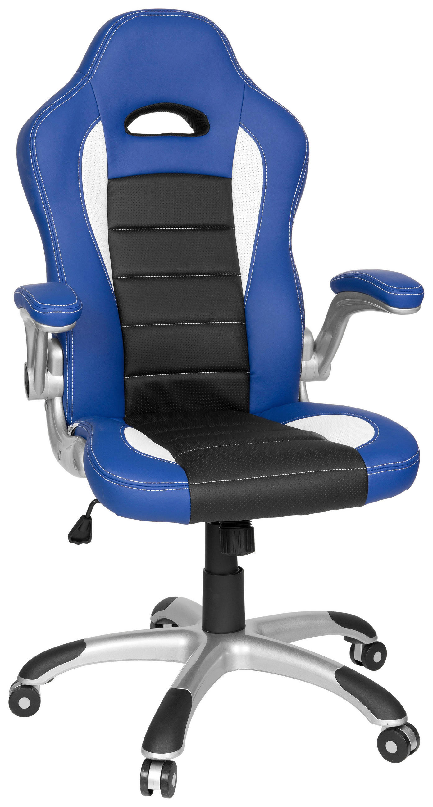 GAMINGSTUHL  in Lederlook Blau, Schwarz, Weiß  - Blau/Silberfarben, MODERN, Kunststoff/Textil (64/118/57cm) - MID.YOU