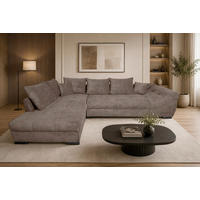 ECKSOFA ATLANTA Braun Struktur Liegefläche im Originalstoff  - Schwarz/Braun, Design, Textil/Metall (202/298cm) - MID.YOU