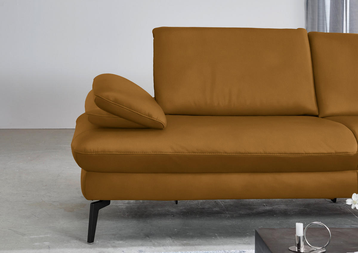 ECKSOFA in Echtleder Currygelb  - Currygelb/Schwarz, Design, Leder/Metall (325/157cm) - Dieter Knoll