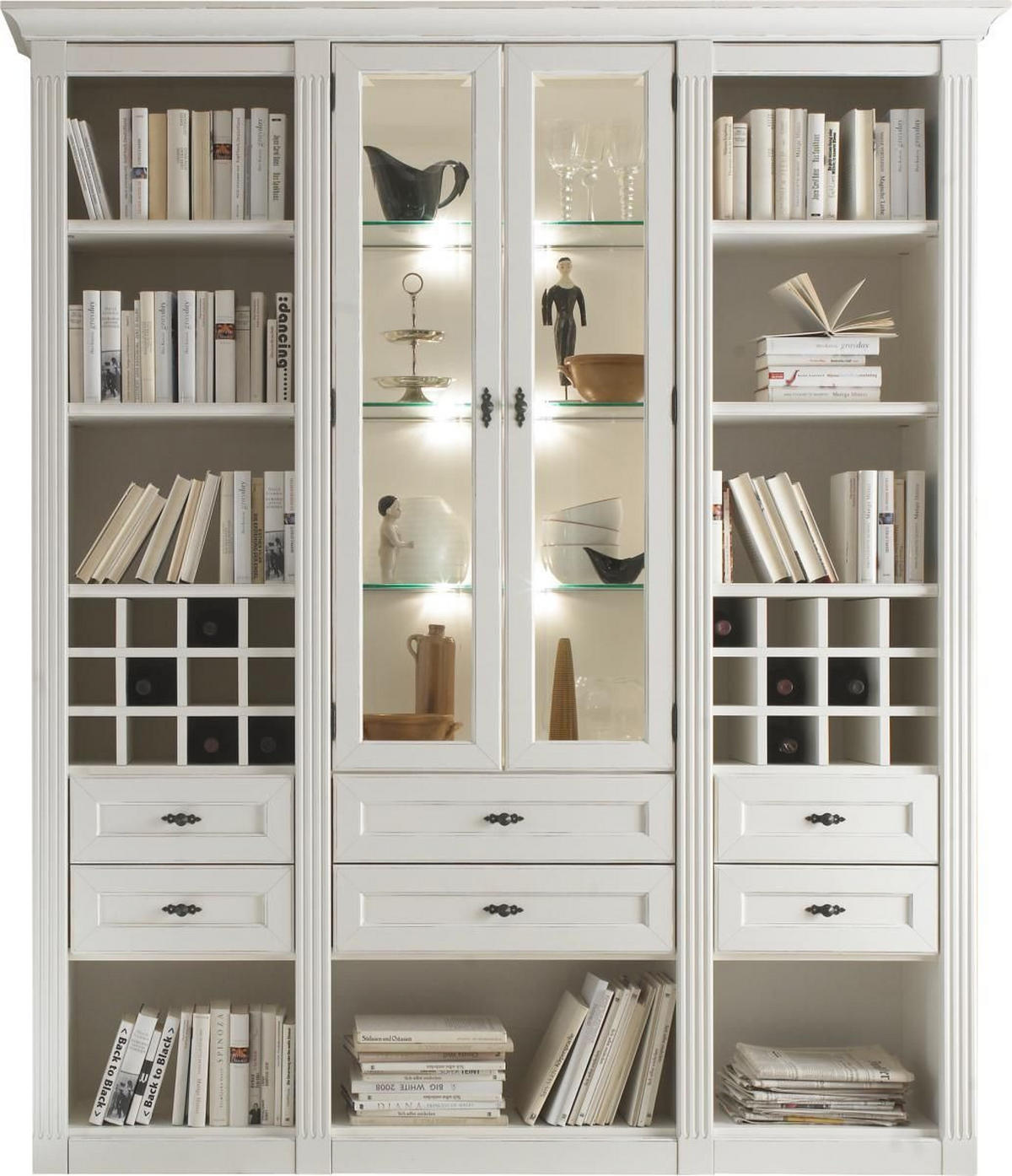 BÜCHERWAND  195/226/46 cm Weiß  - Schwarz/Weiß, LIFESTYLE, Glas/Holz (195/226/46cm)