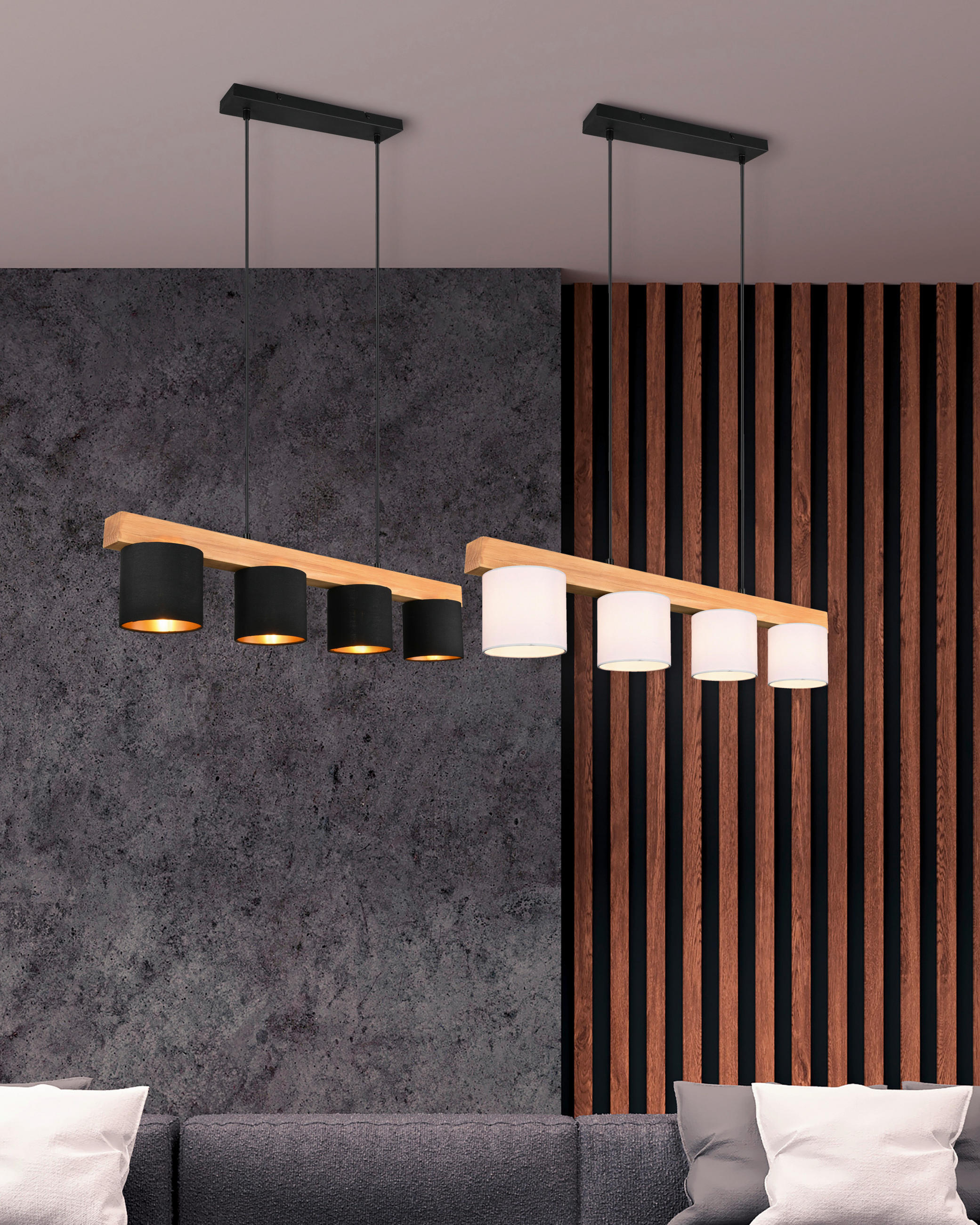 HÄNGELEUCHTE 75/150/12 cm   - Braun/Weiß, Design, Holz/Textil (75/150/12cm) - P & B