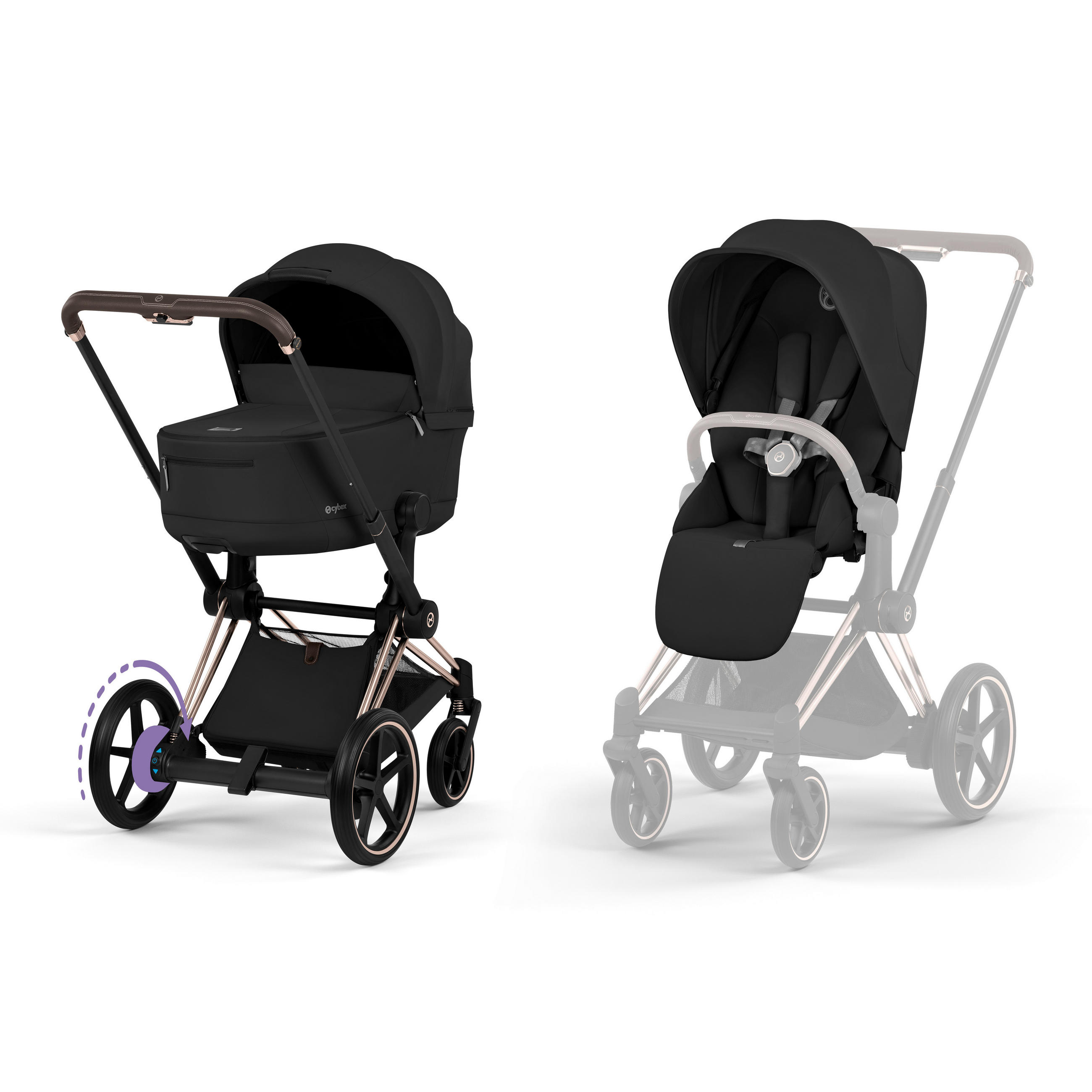 KOMBIKINDERWAGEN  ePRIAM Comfort Rosegold  Sepia Black  - Roségold/Schwarz, Basics, Kunststoff/Textil (84-93,5/60/100-109cm) - cybex PLATINUM