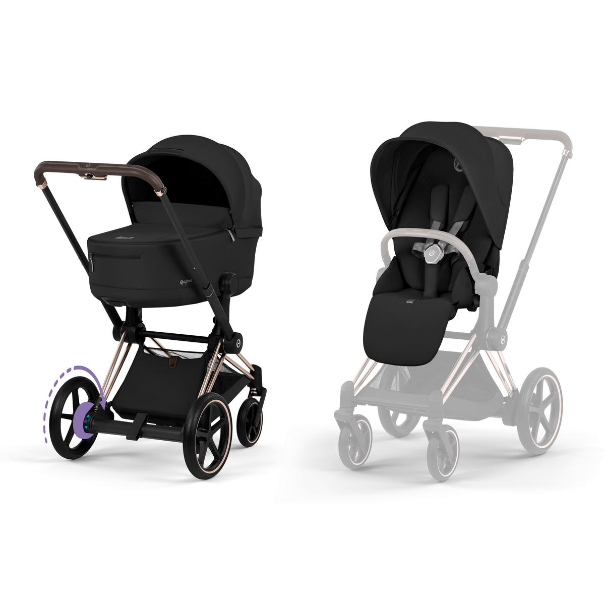 KOMBIKINDERWAGEN  ePRIAM Comfort Rosegold  Sepia Black  - Roségold/Schwarz, Basics, Kunststoff/Textil (84-93,5/60/100-109cm) - cybex PLATINUM