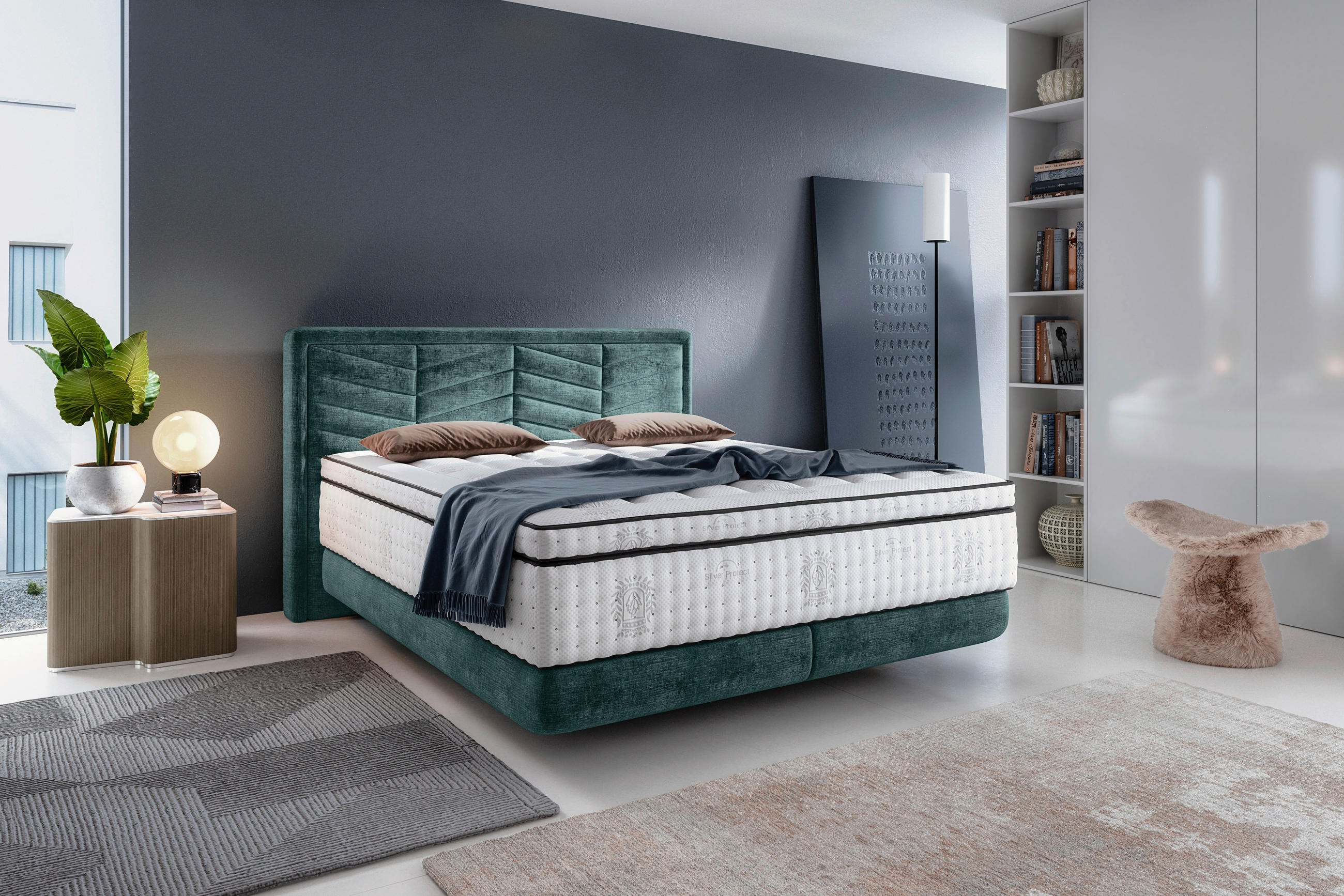 BOXSPRINGBETT 180/200 cm  in Blau  - Blau/Schwarz, KONVENTIONELL, Kunststoff/Textil (180/200cm) - Carryhome