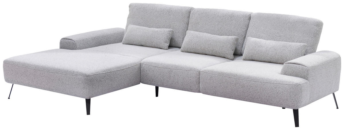 ECKSOFA in Flachgewebe Hellgrau  - Hellgrau/Schwarz, Design, Textil/Metall (178/305cm) - Livetastic