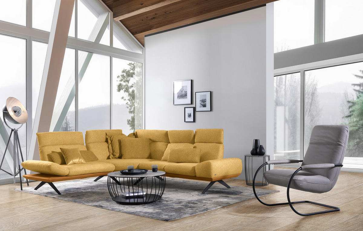 ECKSOFA Chenille, Flachgewebe Gelb  - Gelb/Schwarz, Design, Textil/Metall (239/270cm) - Koinor