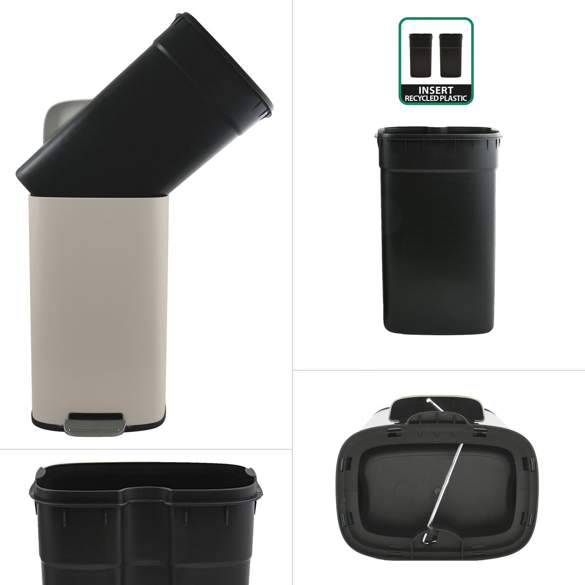 TRETEIMER 50 L  - Taupe/Schwarz, Basics, Kunststoff/Metall (42,7/29,7/64,3cm) - Spirella