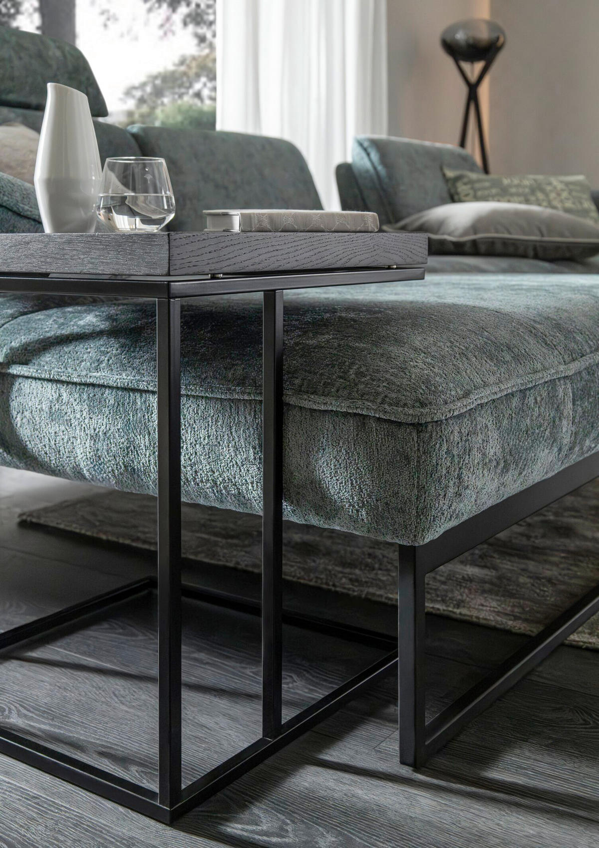 ECKSOFA in Chenille Graublau  - Graublau/Anthrazit, Design, Textil/Metall (160/310cm) - Joop!
