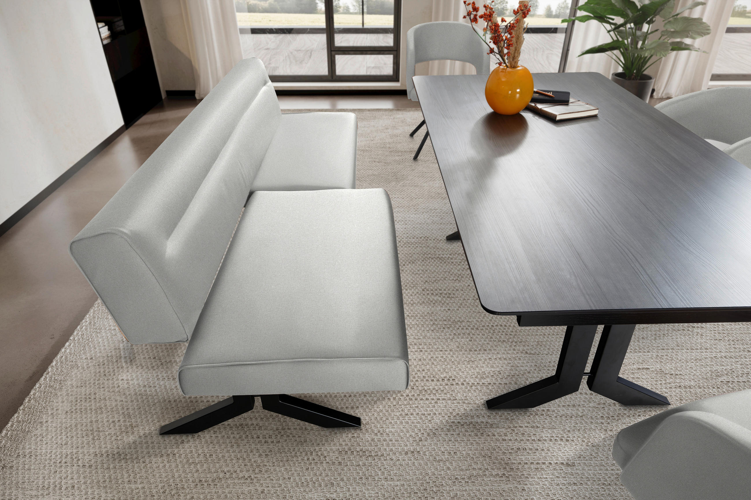 SITZBANK 220/87/70-86 cm Samt Creme - Creme/Schwarz, KONVENTIONELL, Textil/Metall (220/87/70-86cm) - Moderano