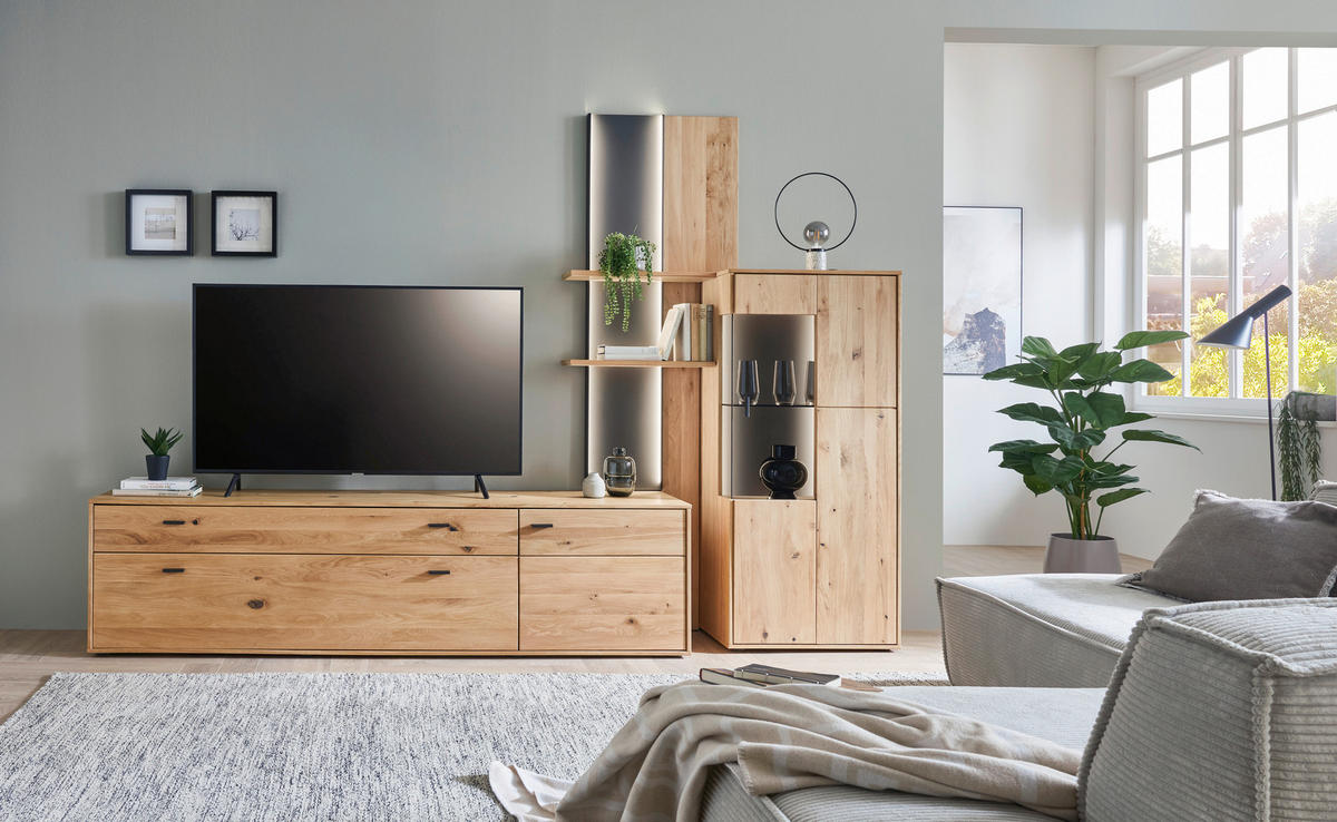 WOHNWAND  in Grau, Eichefarben  292/203/49 cm  - Eichefarben/Anthrazit, KONVENTIONELL, Glas/Holz (292/203/49cm) - Musterring