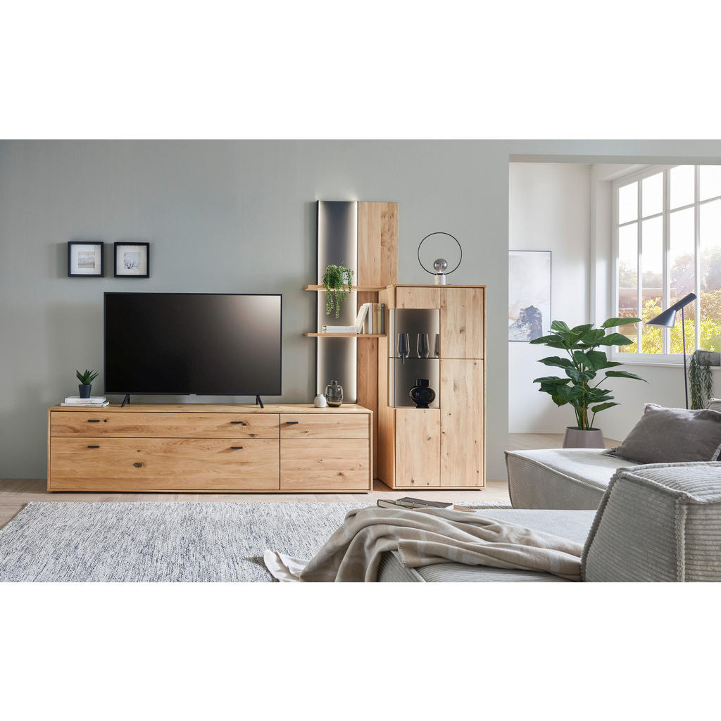 Thumbnail - Musterring Wohnwand, Grau, Eiche, Metall, Asteiche, furniert, massiv, 3 Fächer, 2 Schubladen, 292x203x49 cm, Beimöbel er...