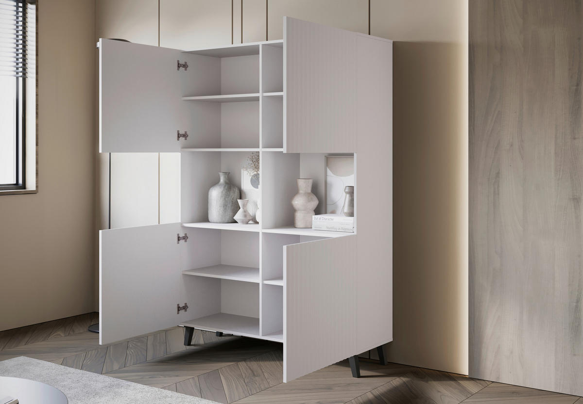 VISOKA KOMODA, bela  - črna/bela, Design, leseni material (120/172/39,1cm) - Livetastic