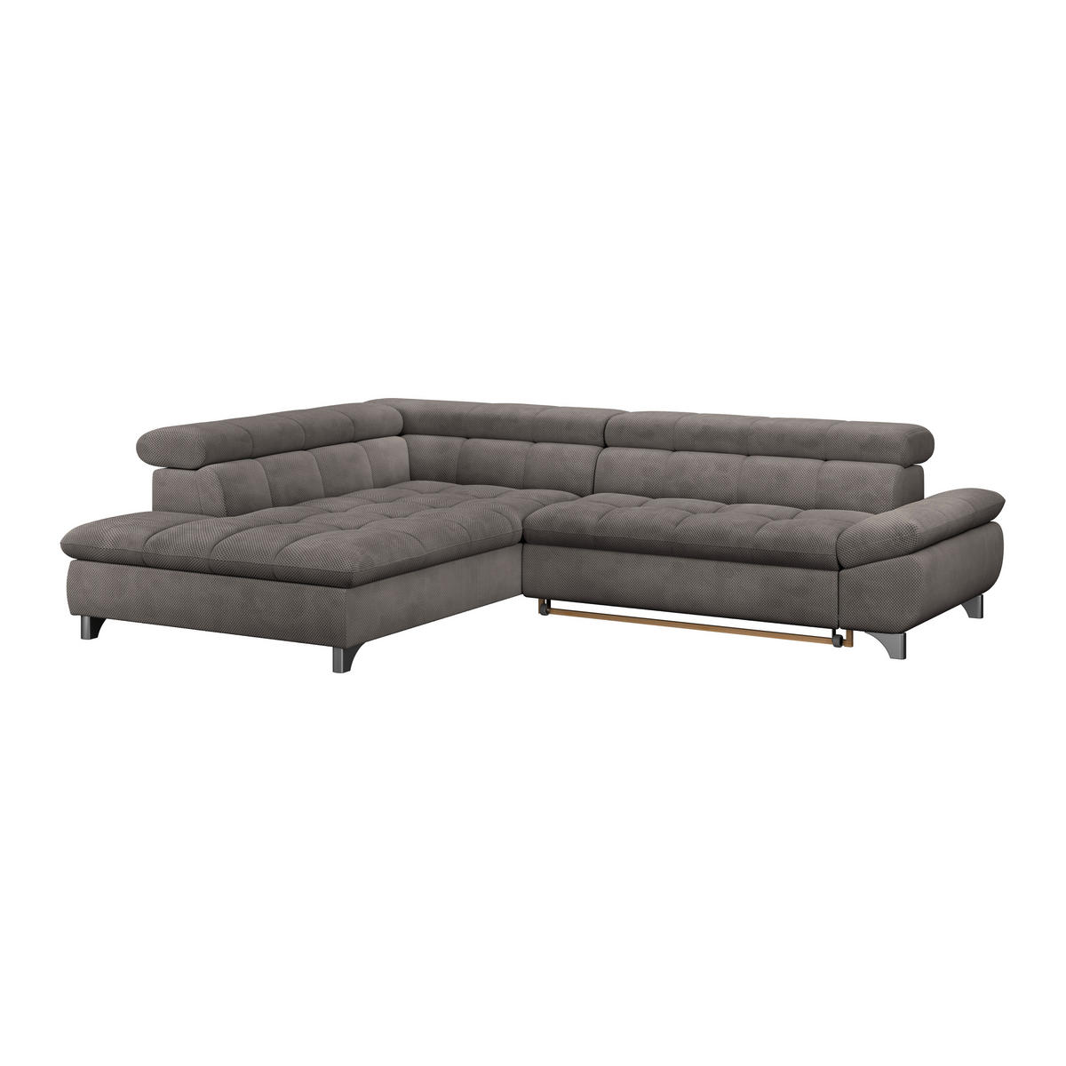ECKSOFA Braun Chenille  - Chromfarben/Braun, KONVENTIONELL, Textil/Metall (234/312cm) - Livetastic