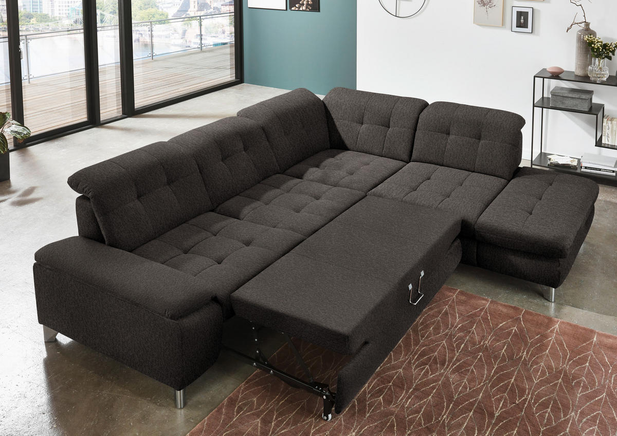 ECKSOFA in Chenille Anthrazit  - Chromfarben/Anthrazit, Design, Textil/Metall (310/260cm) - Beldomo Speed