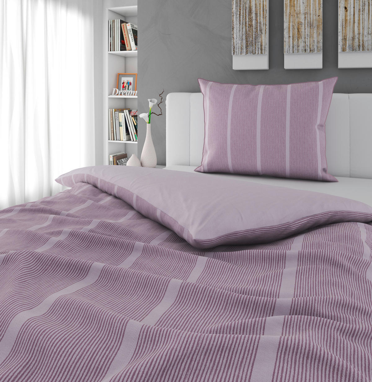 OBOJESTRANSKA POSTELJNINA 140/200 cm renforcé sivovijolična  - sivovijolična, tekstil (140/200cm) - Bio:Vio