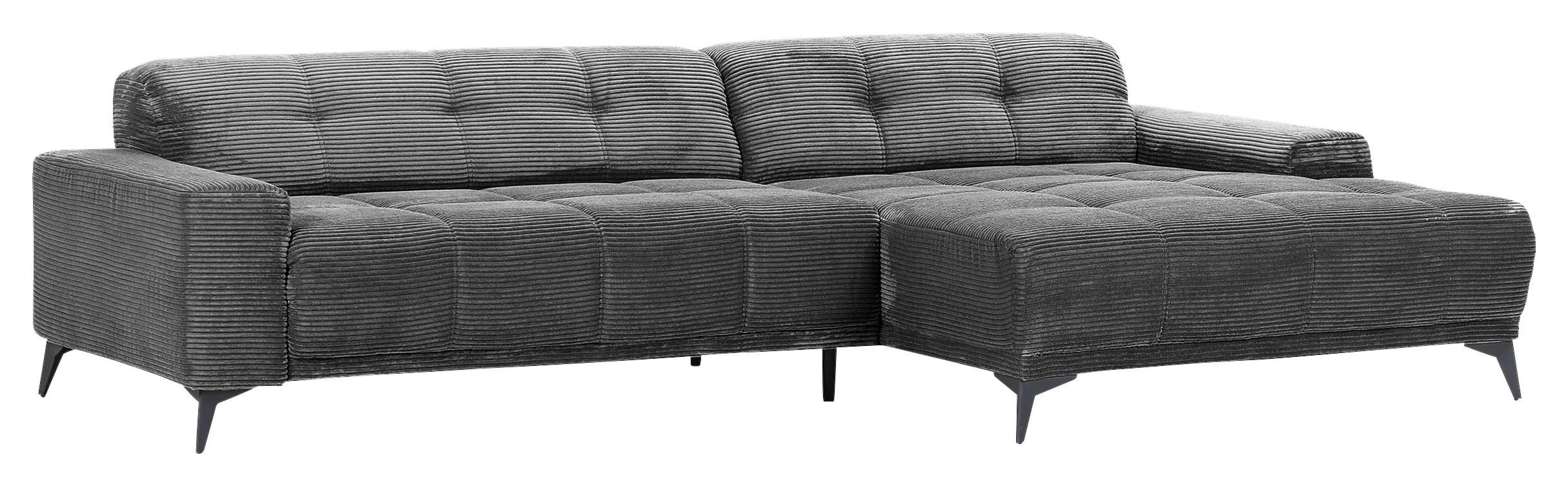 ECKSOFA in Cord Dunkelgrau  - Dunkelgrau/Schwarz, Konventionell, Textil/Metall (295/165cm) - Carryhome