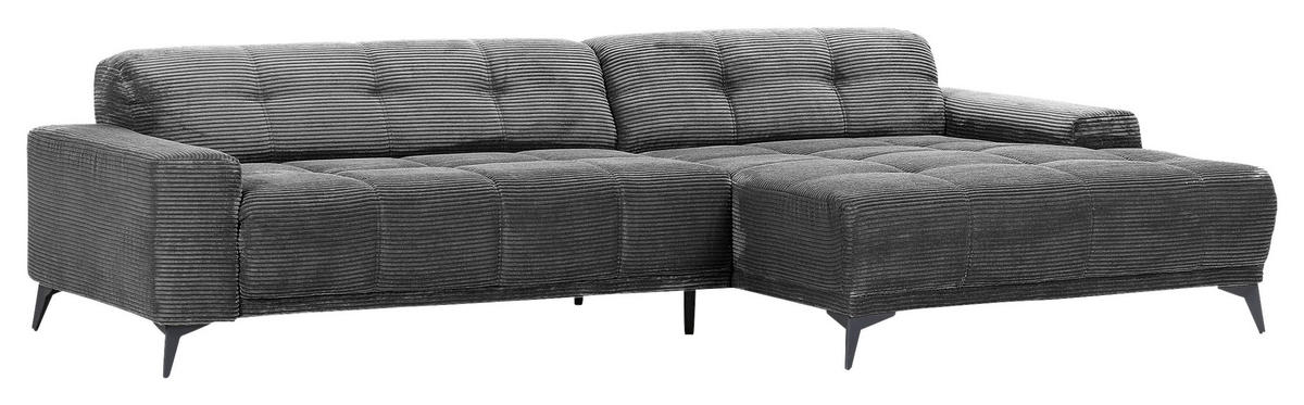ECKSOFA in Cord Dunkelgrau  - Dunkelgrau/Schwarz, Konventionell, Textil/Metall (295/165cm) - Carryhome