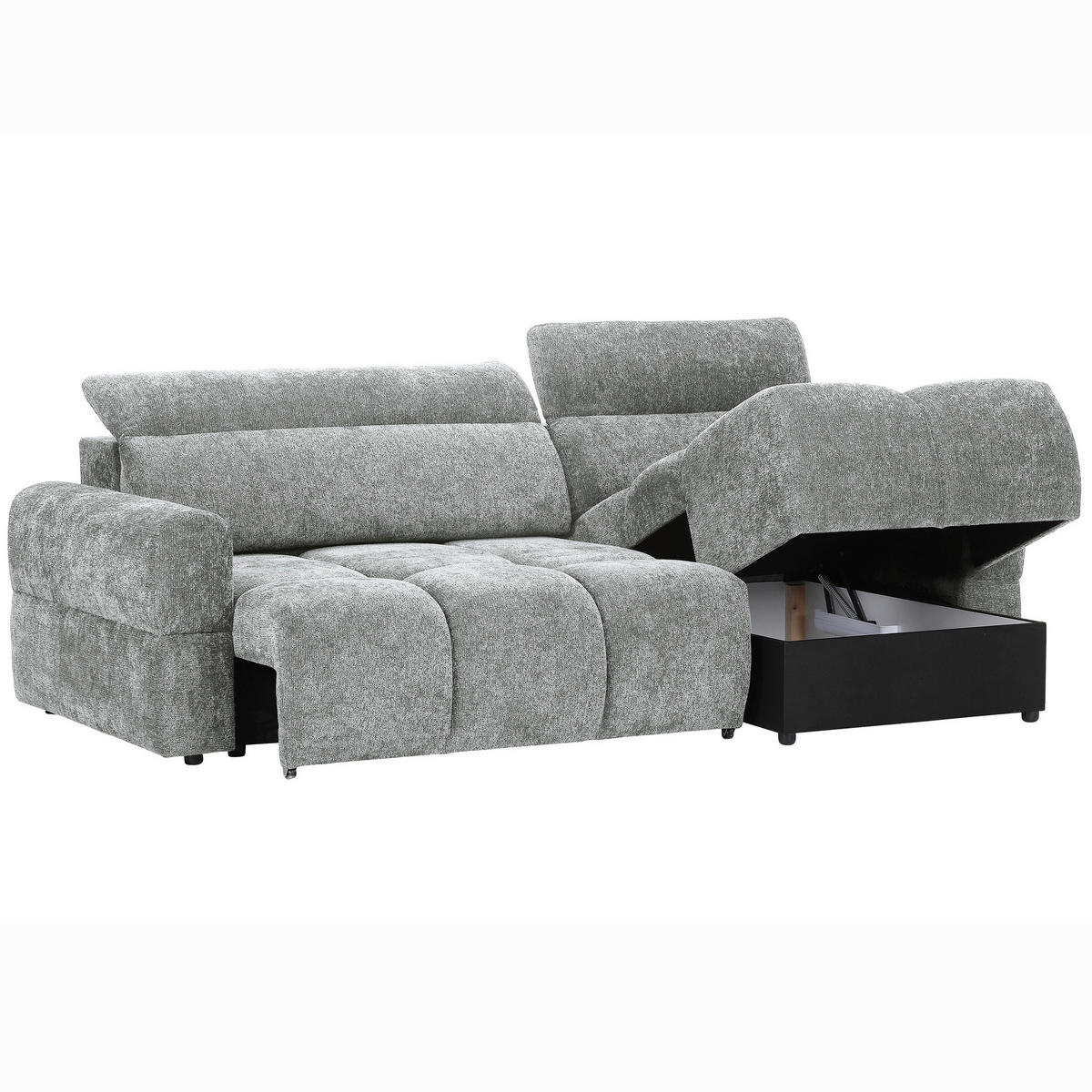 ECKSOFA Blaugrau Chenille Bettkasten, Rücken echt, Kopfteilverstellung, Sitztiefenverstellung  - Blaugrau/Schwarz, MODERN, Kunststoff/Textil (268/165cm) - Carryhome