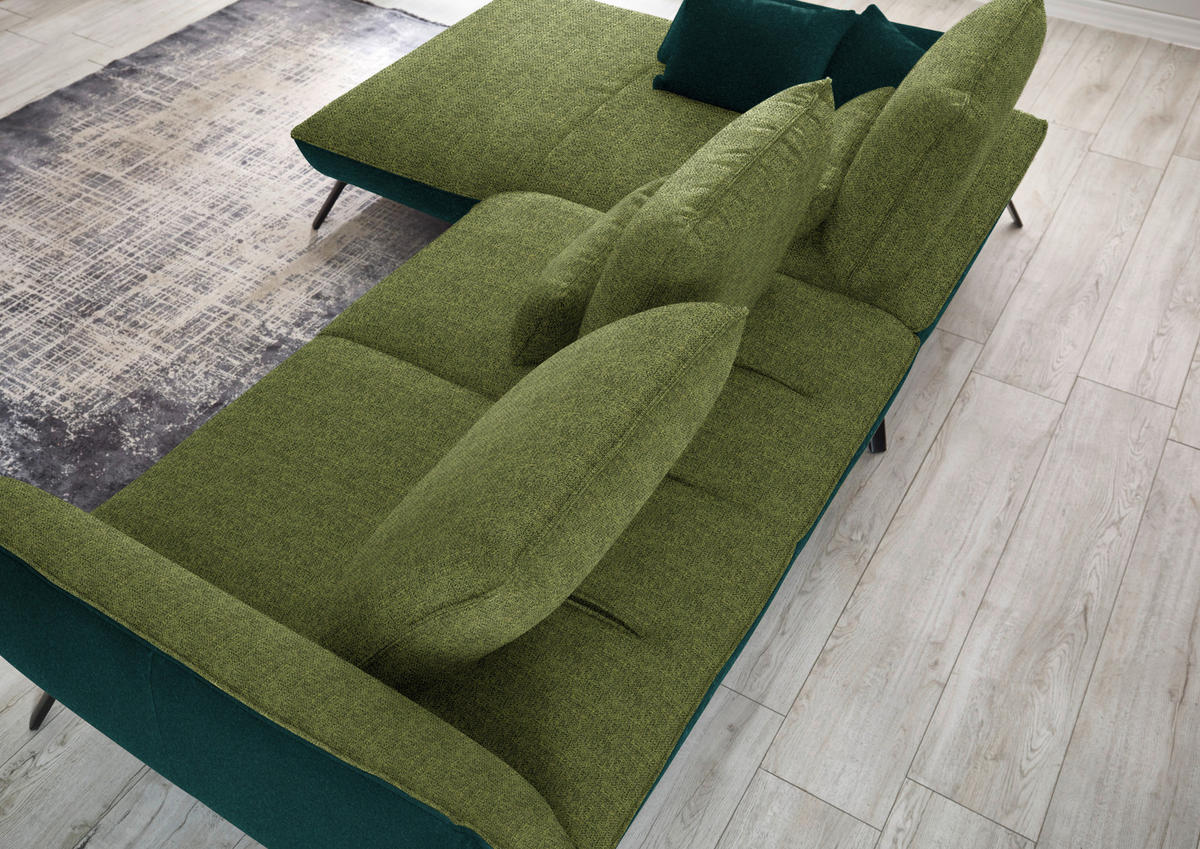 ECKSOFA  in Flachgewebe Grün  191/301 cm  - Schwarz/Grün, Design, Textil/Metall (191/301cm) - Moderano