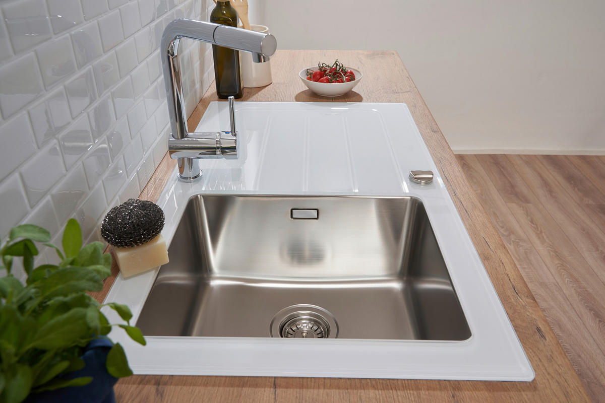 SPÜLE 1720NEWYORK86X50W  - Weiß, Trend, Glas/Metall (86/21/50cm) - Respekta