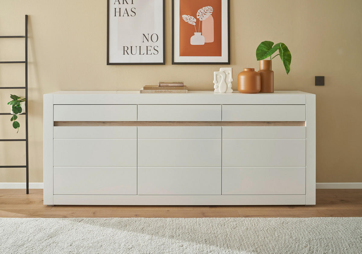 SIDEBOARD  217/90/42 cm 3 Schublade(n)  - Eichefarben/Weiß, Design, Holzwerkstoff (217/90/42cm) - MID.YOU