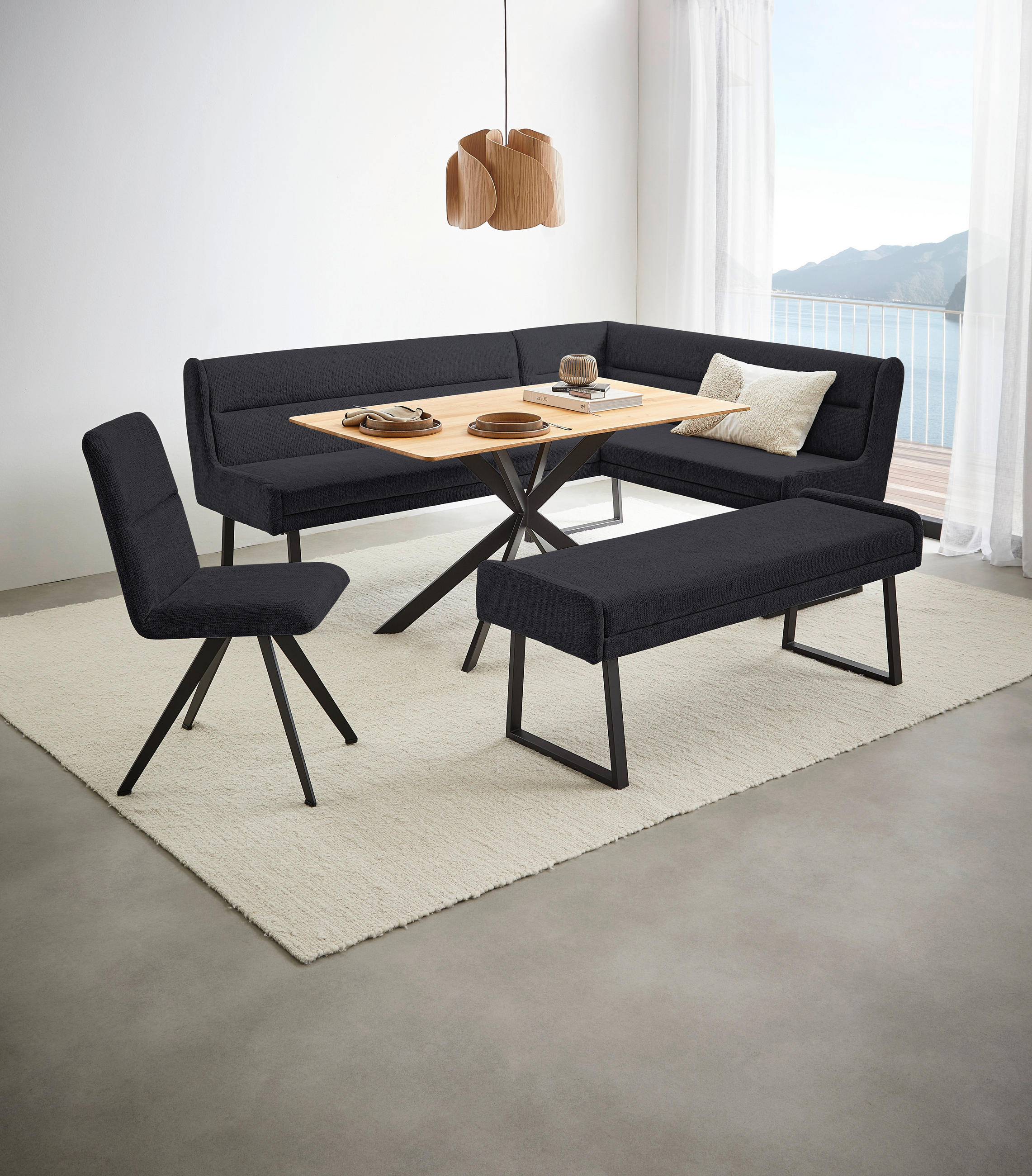 STUHL Webstoff Schwarz  - Schwarz, Design, Textil/Metall (46/91/61cm) - Novel