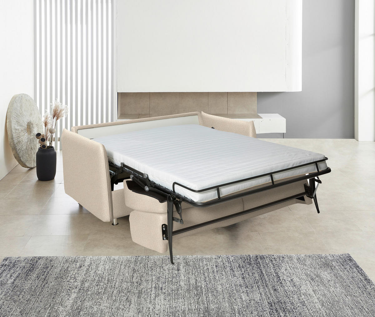 SCHLAFSOFA  in Flachgewebe Beige  - Chromfarben/Beige, Design, Textil/Metall (194-234/88/101cm) - Bali