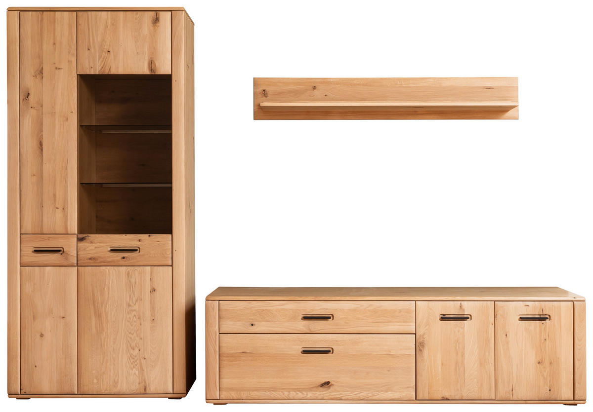 WOHNWAND  in Eichefarben 302/208/50 cm  - Eichefarben/Anthrazit, Konventionell, Glas/Holz (302/208/50cm) - Cantus