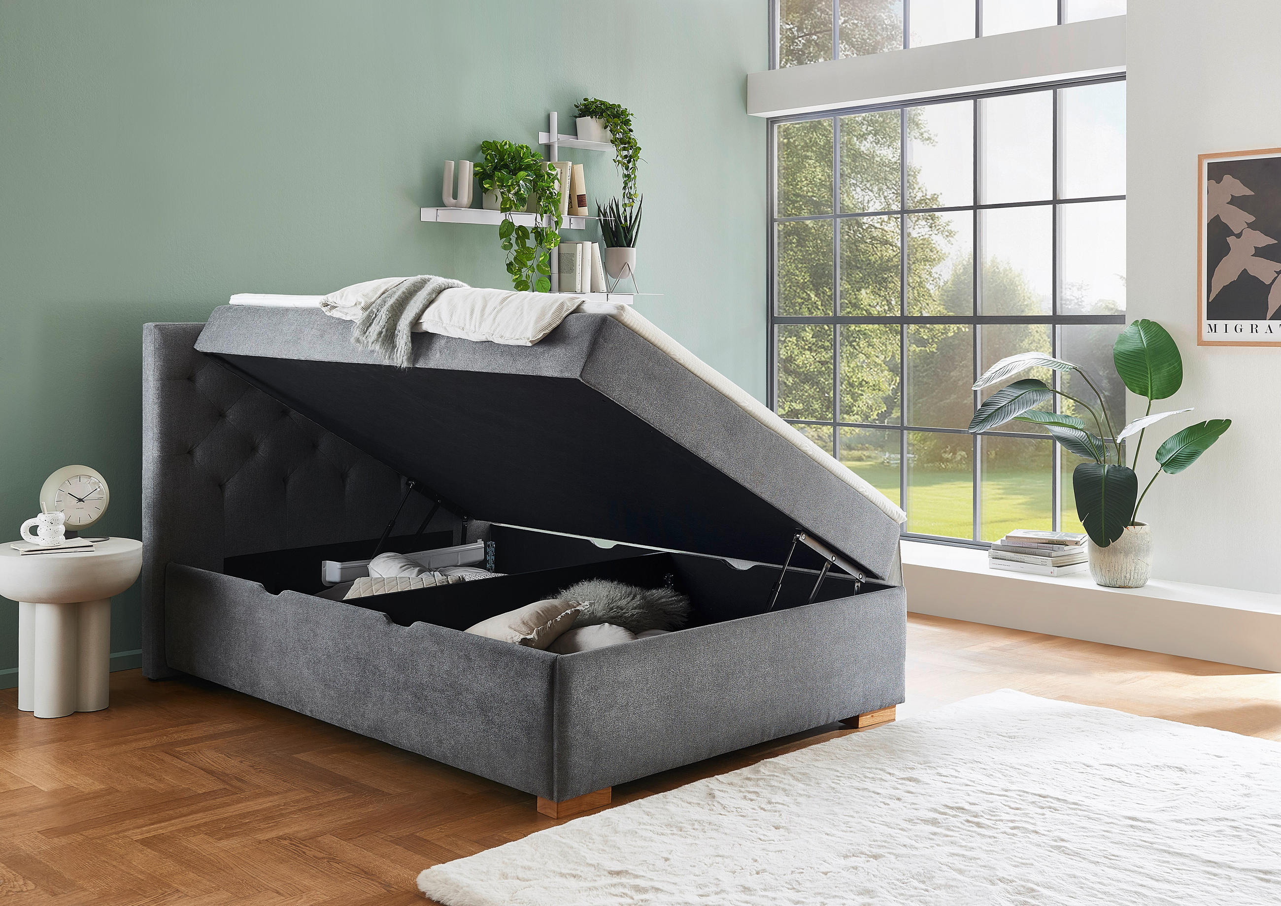 BOXBETT 140/200 cm  in Anthrazit  - Eichefarben/Anthrazit, Basics, Holz/Textil (140/200cm) - Boxxx