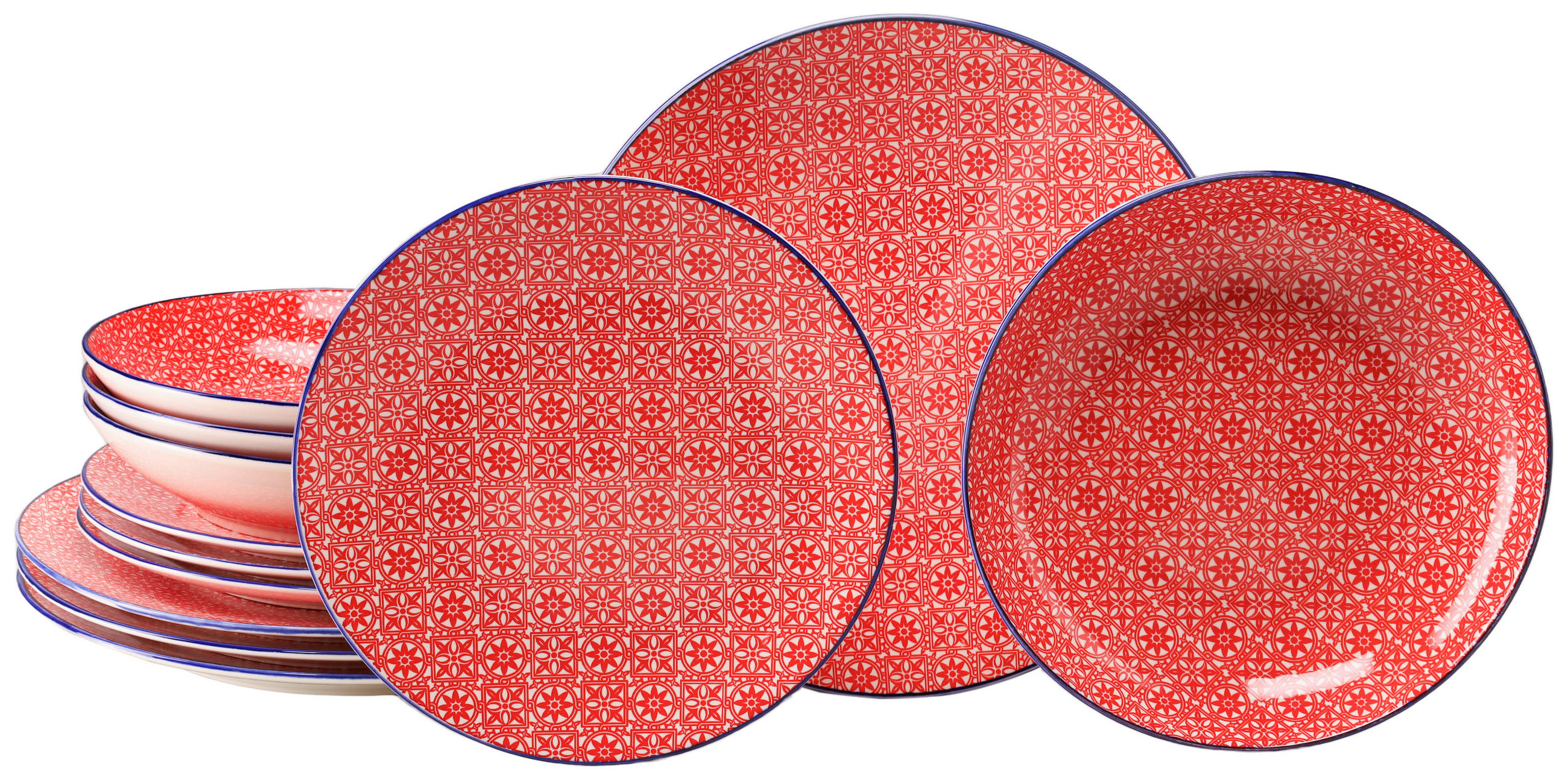 SERVIS Mediterran Rot 12 delar  - vit/röd, Basics, keramik - Creatable