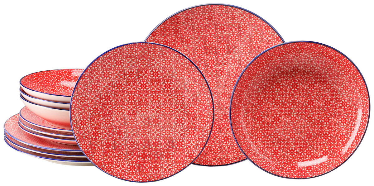 SERVIS Mediterran Rot 12 delar  - vit/röd, Basics, keramik - Creatable