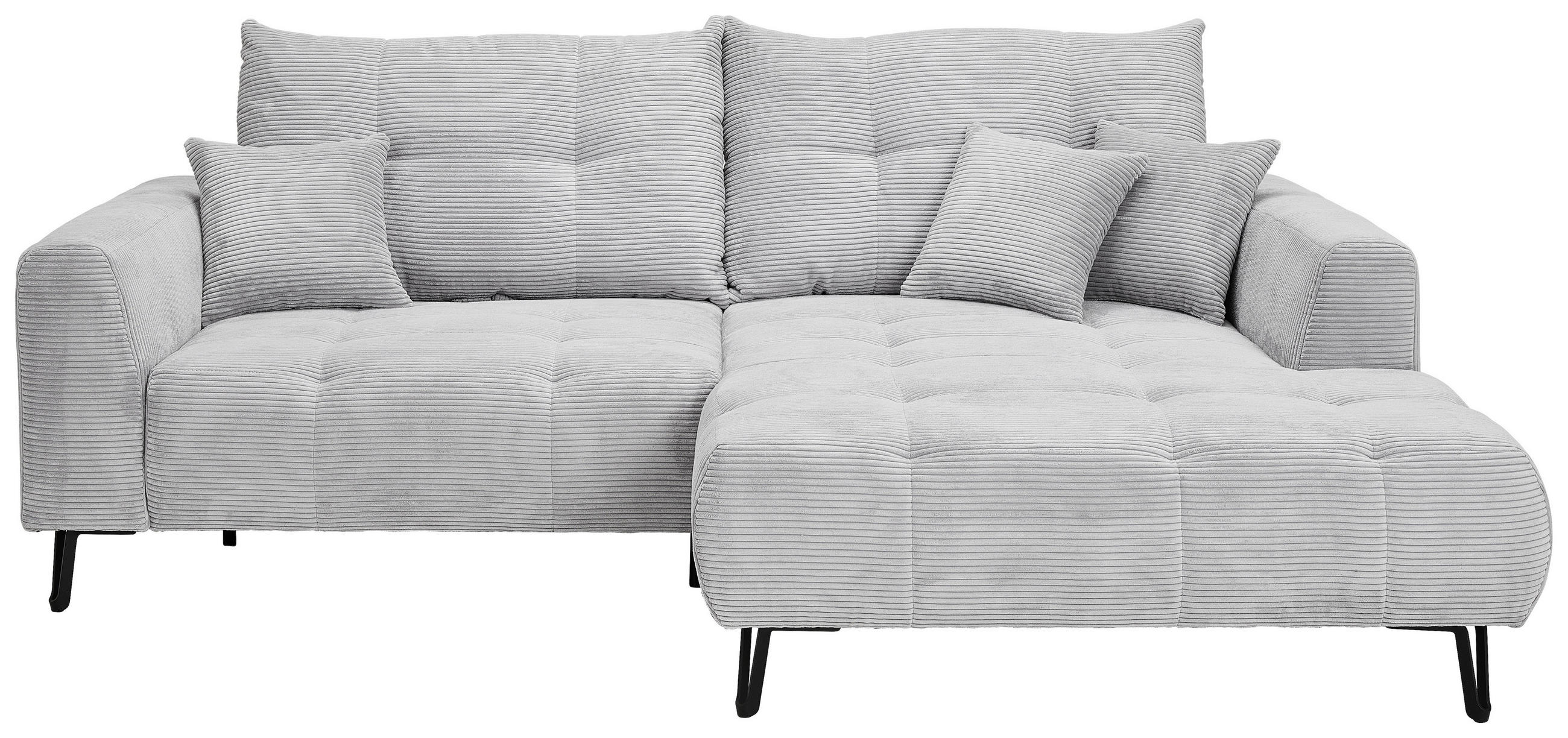 ECKSOFA Hellgrau Cord  - Hellgrau/Schwarz, KONVENTIONELL, Textil/Metall (250/185cm) - Carryhome