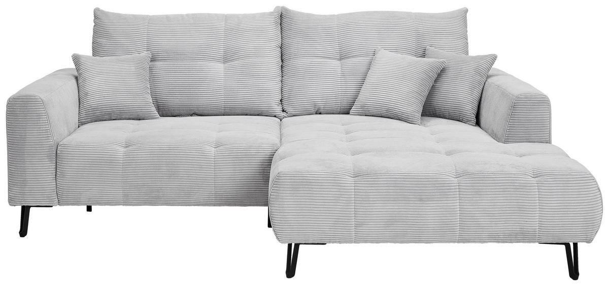 ECKSOFA in Cord Hellgrau  - Hellgrau/Schwarz, Konventionell, Textil/Metall (250/185cm) - Carryhome
