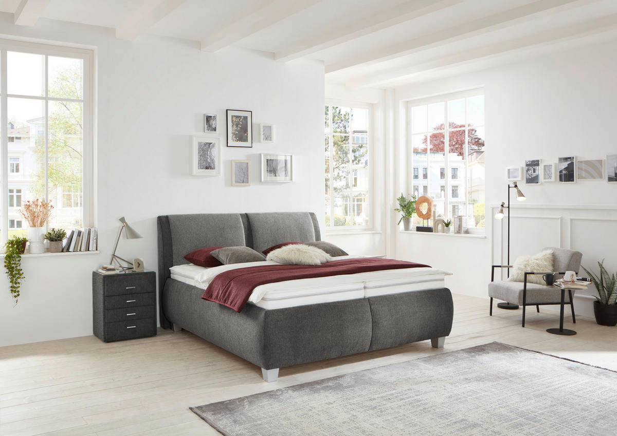 ČALOUNĚNÁ POSTEL, 180/200 cm, šedá, modrošedá - bílá/šedá, Design, dřevo/kompozitní dřevo (180/200cm) - Beldomo - Sleep