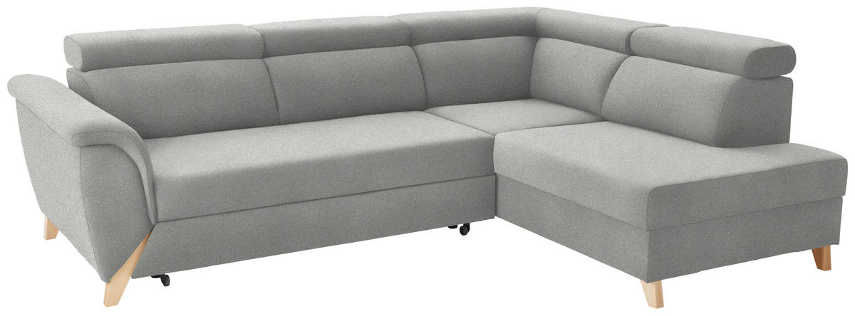 ECKSOFA  in Chenille Grauweiß Rücken echt, Kopfteilverstellung  265/200 cm  - Grauweiß/Naturfarben, KONVENTIONELL, Holz/Textil (265/200cm) - Stylife
